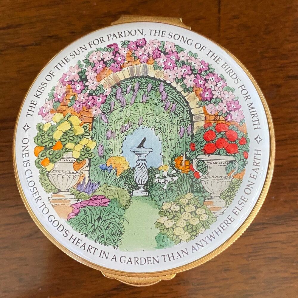 Staffordshire Enamels England God's Garden Floral Trinket Pill Box Vintage
